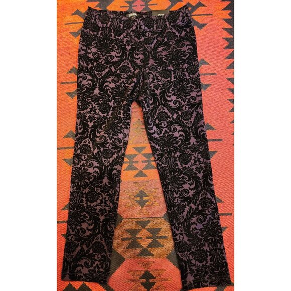 NEW Roz & Ali Purple & Black Velvet Damask Print Leggings M - Picture 1 of 13